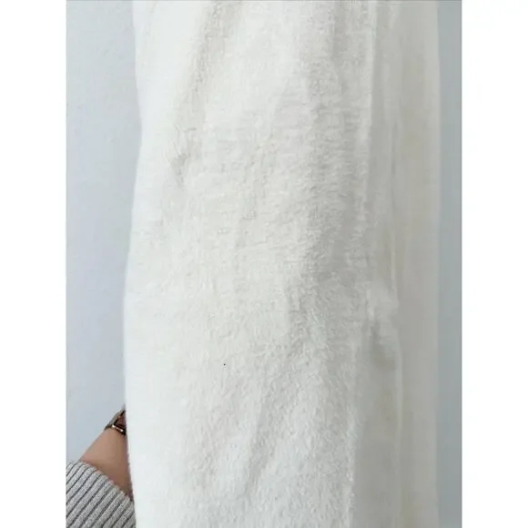 Vince Women's Paneled Midi Dress Cream Fuzzy Cotton Ivory White US 14 - Picture 7 of 8